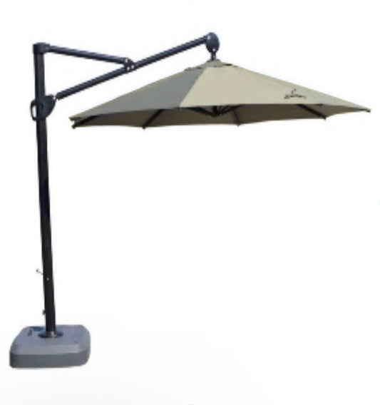 11.5' Octagonal Zhengte Sunbrella Fabric Cantilever Umbrella with the Base